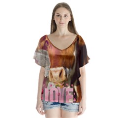 Picsart 22-03-21 13-33-20-883 V-neck Flutter Sleeve Top by jellybeansanddinosaurs