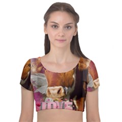 Picsart 22-03-21 13-33-20-883 Velvet Short Sleeve Crop Top  by jellybeansanddinosaurs