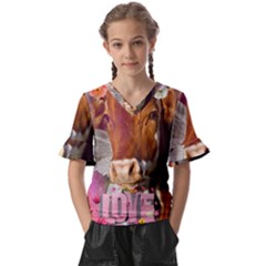 Picsart 22-03-21 13-33-20-883 Kids  V-neck Horn Sleeve Blouse by jellybeansanddinosaurs