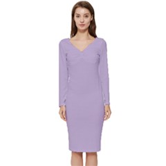 Orchid Bloom Long Sleeve V-neck Bodycon Dress 