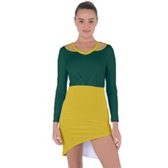 Asymmetric Cut-out Shift Dress In Green & Yellow by HWDesign