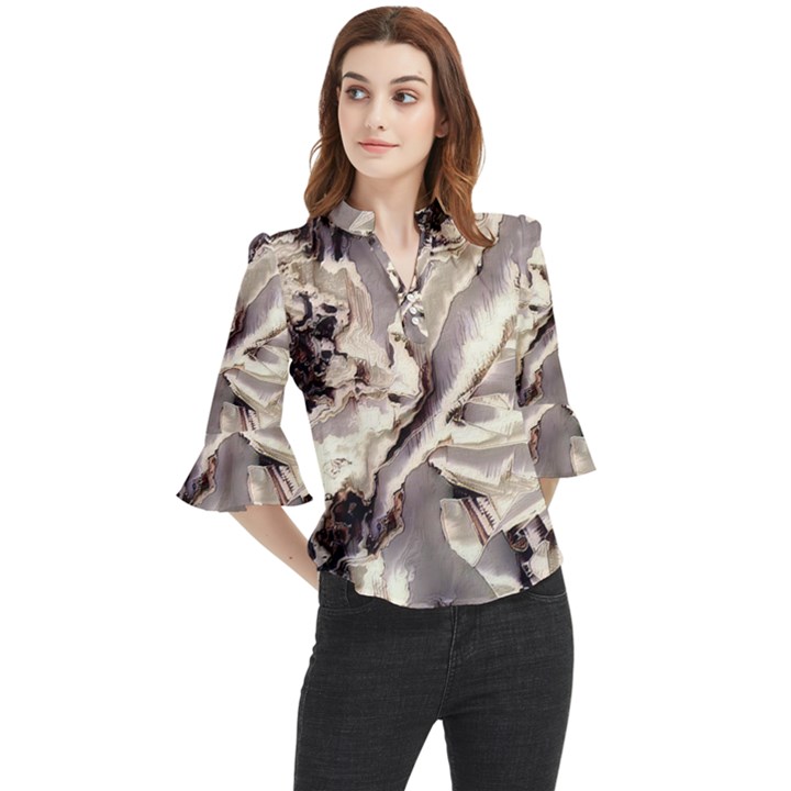 Abstract Wannabe Two Loose Horn Sleeve Chiffon Blouse