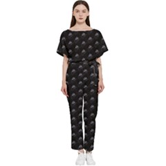 Animal Eyes Close Up Motif Pattern Batwing Lightweight Chiffon Jumpsuit