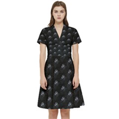 Animal Eyes Close Up Motif Pattern Short Sleeve Waist Detail Dress