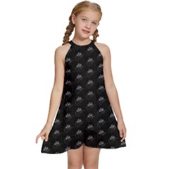 Animal Eyes Close Up Motif Pattern Kids  Halter Collar Waist Tie Chiffon Dress by dflcprintsclothing