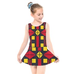 Abstract Pattern Geometric Backgrounds   Kids  Skater Dress Swimsuit by Eskimos