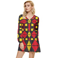 Abstract Pattern Geometric Backgrounds   Tiered Long Sleeve Mini Dress