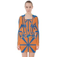 Abstract Pattern Geometric Backgrounds   V-neck Bodycon Long Sleeve Dress by Eskimos