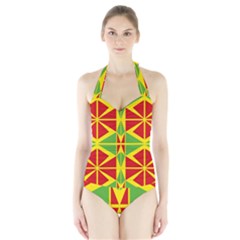 Abstract Pattern Geometric Backgrounds   Halter Swimsuit by Eskimos