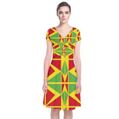 Abstract Pattern Geometric Backgrounds   Short Sleeve Front Wrap Dress by Eskimos