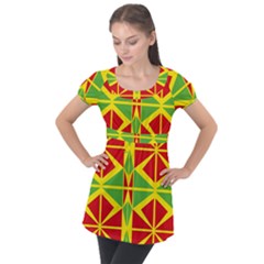 Abstract Pattern Geometric Backgrounds   Puff Sleeve Tunic Top by Eskimos