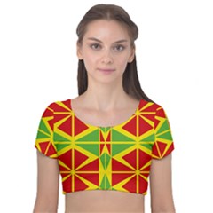 Abstract Pattern Geometric Backgrounds   Velvet Short Sleeve Crop Top  by Eskimos