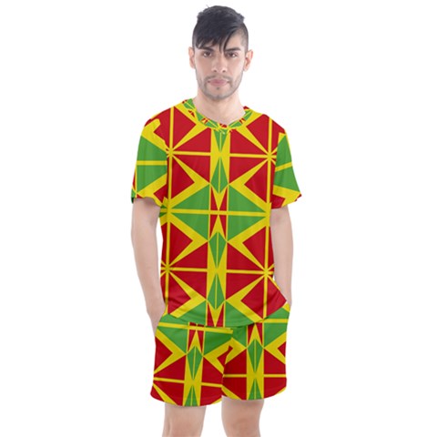 Abstract Pattern Geometric Backgrounds   Men s Mesh Tee And Shorts Set by Eskimos