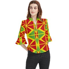 Abstract Pattern Geometric Backgrounds   Loose Horn Sleeve Chiffon Blouse