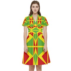 Abstract Pattern Geometric Backgrounds   Short Sleeve Waist Detail Dress by Eskimos