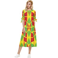 Abstract Pattern Geometric Backgrounds   Bow Sleeve Chiffon Midi Dress