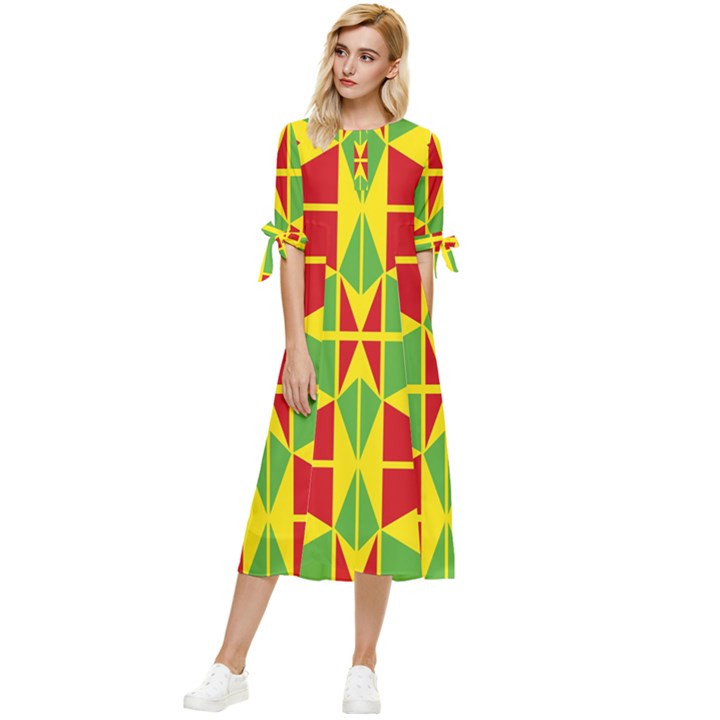 Abstract pattern geometric backgrounds   Bow Sleeve Chiffon Midi Dress