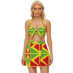 Abstract Pattern Geometric Backgrounds   Vintage Style Bikini Top And Skirt Set  by Eskimos