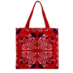 Floral Folk Damask Pattern Fantasy Flowers  Zipper Grocery Tote Bag by Eskimos