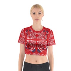 Floral Folk Damask Pattern Fantasy Flowers  Cotton Crop Top by Eskimos