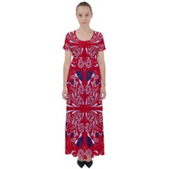 Floral Folk Damask Pattern Fantasy Flowers  High Waist Short Sleeve Maxi Dress by Eskimos