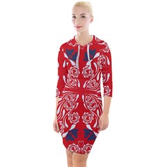 Floral Folk Damask Pattern Fantasy Flowers  Quarter Sleeve Hood Bodycon Dress by Eskimos