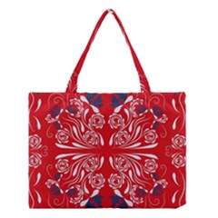 Floral Folk Damask Pattern Fantasy Flowers  Medium Tote Bag by Eskimos