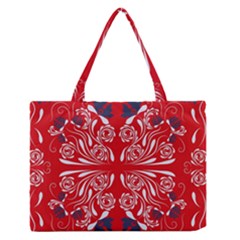 Floral Folk Damask Pattern Fantasy Flowers  Zipper Medium Tote Bag by Eskimos