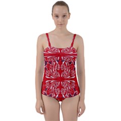 Floral Folk Damask Pattern Fantasy Flowers  Twist Front Tankini Set by Eskimos