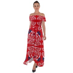 Floral Folk Damask Pattern Fantasy Flowers  Off Shoulder Open Front Chiffon Dress by Eskimos