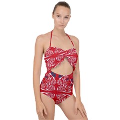 Floral Folk Damask Pattern Fantasy Flowers  Scallop Top Cut Out Swimsuit by Eskimos