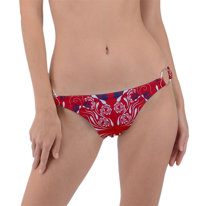 Floral folk damask pattern Fantasy flowers  Ring Detail Bikini Bottom