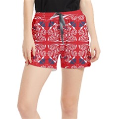 Floral Folk Damask Pattern Fantasy Flowers  Women s Runner Shorts