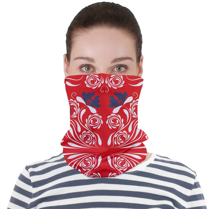 Floral folk damask pattern Fantasy flowers  Face Seamless Bandana (Adult)