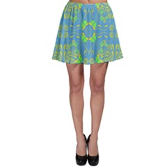 Floral Folk Damask Pattern Fantasy Flowers  Skater Skirt by Eskimos