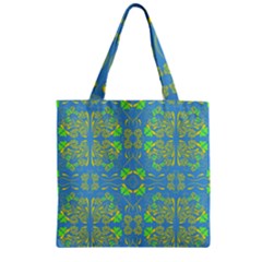 Floral Folk Damask Pattern Fantasy Flowers  Zipper Grocery Tote Bag by Eskimos