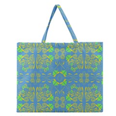 Floral Folk Damask Pattern Fantasy Flowers  Zipper Large Tote Bag by Eskimos