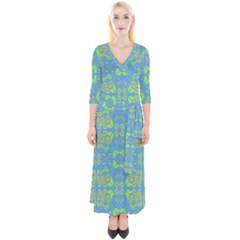 Floral Folk Damask Pattern Fantasy Flowers  Quarter Sleeve Wrap Maxi Dress by Eskimos