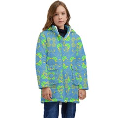 Floral Folk Damask Pattern Fantasy Flowers  Kid s Hooded Longline Puffer Jacket by Eskimos