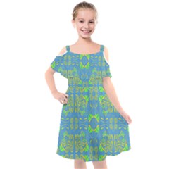 Floral Folk Damask Pattern Fantasy Flowers  Kids  Cut Out Shoulders Chiffon Dress by Eskimos