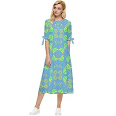 Floral Folk Damask Pattern Fantasy Flowers  Bow Sleeve Chiffon Midi Dress by Eskimos