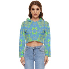 Floral Folk Damask Pattern Fantasy Flowers  Women s Lightweight Cropped Hoodie by Eskimos