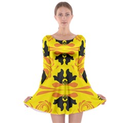 Floral Folk Damask Pattern Fantasy Flowers  Long Sleeve Skater Dress by Eskimos