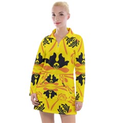 Floral Folk Damask Pattern Fantasy Flowers  Women s Long Sleeve Casual Dress by Eskimos