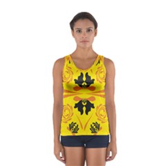 Floral Folk Damask Pattern Fantasy Flowers  Sport Tank Top  by Eskimos