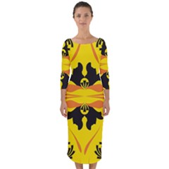 Floral Folk Damask Pattern Fantasy Flowers  Quarter Sleeve Midi Bodycon Dress by Eskimos