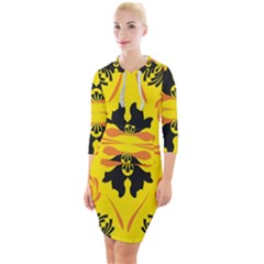 Floral Folk Damask Pattern Fantasy Flowers  Quarter Sleeve Hood Bodycon Dress by Eskimos