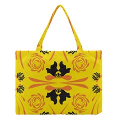 Floral Folk Damask Pattern Fantasy Flowers  Medium Tote Bag by Eskimos