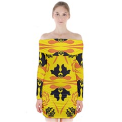 Floral Folk Damask Pattern Fantasy Flowers  Long Sleeve Off Shoulder Dress by Eskimos