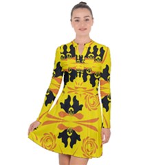 Floral Folk Damask Pattern Fantasy Flowers  Long Sleeve Panel Dress by Eskimos